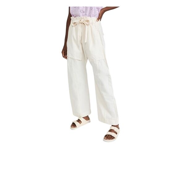 FREE PEOPLE NWT Large Sky Rider Linen Ecru Pants High Rise Paper bag Waist #781 - Picture 5 of 11